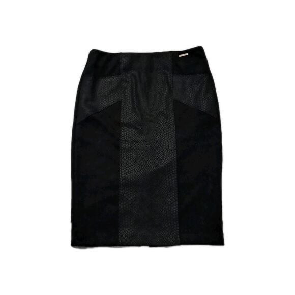 Marc New York Black Faux Suede Midi Pencil Skirt SMALL Snakeskin Panel Control - Picture 1 of 6